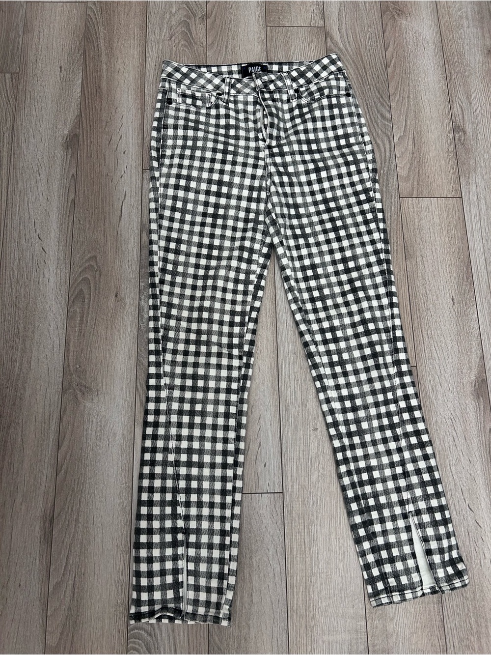 PAIGE Green and White Gingham Plaid Hoxton Straight Ankle Size 26 Cotton Jeans
